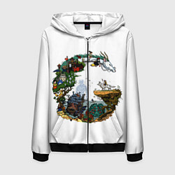 Толстовка 3D на молнии мужская Миры Хаяо Миядзаки унесенные призраками и другие, цвет: 3D-черный