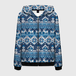 Толстовка 3D на молнии мужская Christmas Pattern, цвет: 3D-черный