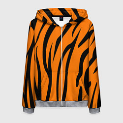 Толстовка 3D на молнии мужская Текстура тиграtiger, цвет: 3D-меланж