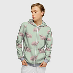 Толстовка 3D на молнии мужская Сфинкс коты паттерн, цвет: 3D-меланж — фото 2