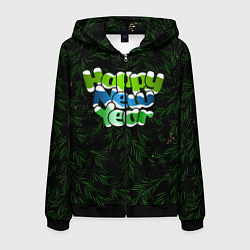 Мужская толстовка на молнии Новогодняя Надпись Еловый Паттерн