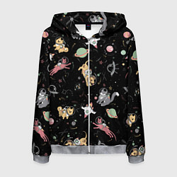 Толстовка 3D на молнии мужская Космические коты, цвет: 3D-меланж