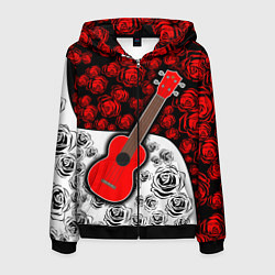 Толстовка 3D на молнии мужская Гитара Розы Контраст, цвет: 3D-черный