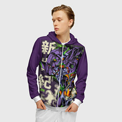 Толстовка 3D на молнии мужская Evangelion Eva-01, цвет: 3D-белый — фото 2