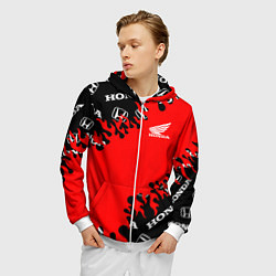 Толстовка 3D на молнии мужская Honda нарисованный огонь, цвет: 3D-белый — фото 2