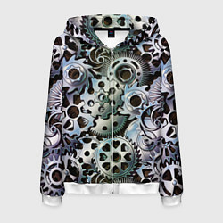 Толстовка 3D на молнии мужская Стимпанк шестеренки Steampunk, цвет: 3D-белый