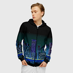 Толстовка 3D на молнии мужская Пиксельный ретро город, цвет: 3D-черный — фото 2