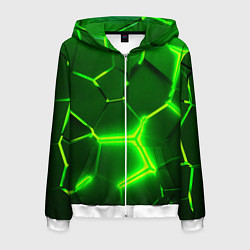 Мужская толстовка на молнии 3D ПЛИТЫ НЕОН NEON GREEN HEXAGON РАЗЛОМ
