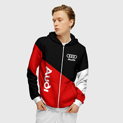 Толстовка 3D на молнии мужская Audi Ауди Черный Красный Белый, цвет: 3D-белый — фото 2