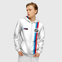 Толстовка 3D на молнии мужская БМВ 3 STRIPE BMW WHITE, цвет: 3D-белый — фото 2