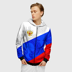 Толстовка 3D на молнии мужская Российский герб: триколор, цвет: 3D-черный — фото 2