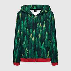 Толстовка 3D на молнии мужская Еловый лес spruce forest, цвет: 3D-красный