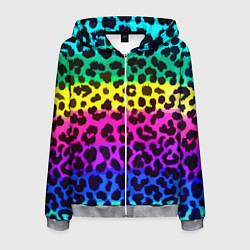 Толстовка 3D на молнии мужская Leopard Pattern Neon, цвет: 3D-меланж