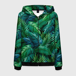 Толстовка 3D на молнии мужская Green plants pattern, цвет: 3D-черный