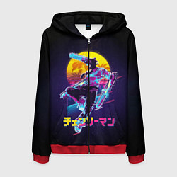 Толстовка 3D на молнии мужская CHAINSAW MAN on the background of the moon, цвет: 3D-красный