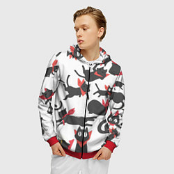 Толстовка 3D на молнии мужская Котики - арт, цвет: 3D-красный — фото 2