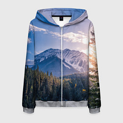 Толстовка 3D на молнии мужская Горы Лес Солнце, цвет: 3D-меланж
