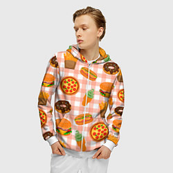 Толстовка 3D на молнии мужская PIZZA DONUT BURGER FRIES ICE CREAM pattern, цвет: 3D-белый — фото 2