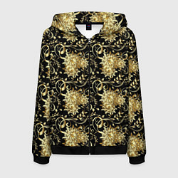 Толстовка 3D на молнии мужская Золотые абстрактные цветы, цвет: 3D-черный