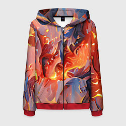 Толстовка 3D на молнии мужская Lava & flame, цвет: 3D-красный