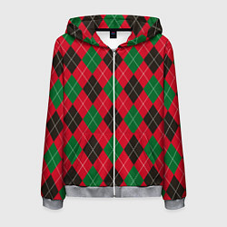 Толстовка 3D на молнии мужская Классический аргайл, цвет: 3D-меланж