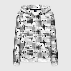 Толстовка 3D на молнии мужская Черно белый ретро геометрический узор, цвет: 3D-белый