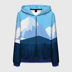 Толстовка 3D на молнии мужская Горы, лес, канатная дорога, цвет: 3D-синий