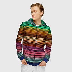 Толстовка 3D на молнии мужская Multicolored thin stripes Разноцветные полосы, цвет: 3D-синий — фото 2