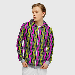 Толстовка 3D на молнии мужская Striped multicolored pattern Сердце, цвет: 3D-меланж — фото 2