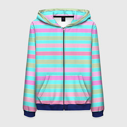 Мужская толстовка на молнии Pink turquoise stripes horizontal Полосатый узор