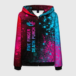 Толстовка 3D на молнии мужская Five Finger Death Punch Neon Gradient, цвет: 3D-черный