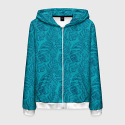 Мужская толстовка на молнии Синие листья монстеры на голубом