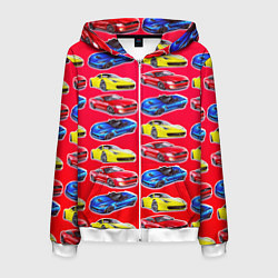 Толстовка 3D на молнии мужская Спортивные машины, цвет: 3D-белый