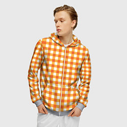 Толстовка 3D на молнии мужская Бело-оранжевые квадратики, цвет: 3D-меланж — фото 2