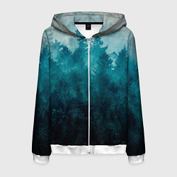 Толстовка 3D на молнии мужская Темный хвойный лес, цвет: 3D-белый
