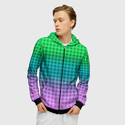 Толстовка 3D на молнии мужская Gradient lilac green plaid, цвет: 3D-черный — фото 2