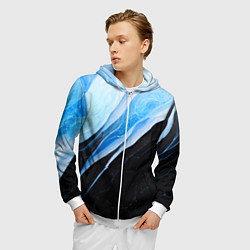 Толстовка 3D на молнии мужская Тёмно-синий мрамор, цвет: 3D-белый — фото 2
