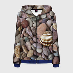 Толстовка 3D на молнии мужская Морские камни и ракушки, цвет: 3D-синий