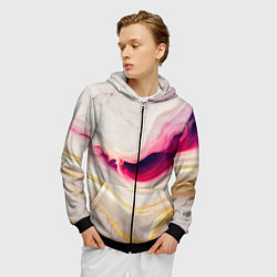 Толстовка 3D на молнии мужская Золотые и розовые мраморные узоры, цвет: 3D-черный — фото 2