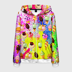 Толстовка 3D на молнии мужская Вкусные Мороженки, цвет: 3D-белый