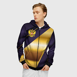 Толстовка 3D на молнии мужская Золотой герб России, цвет: 3D-черный — фото 2