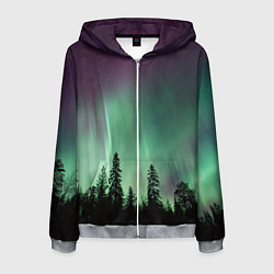 Толстовка 3D на молнии мужская Сияние над лесом, цвет: 3D-меланж