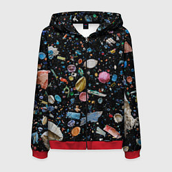 Толстовка 3D на молнии мужская Космический мусор, цвет: 3D-красный