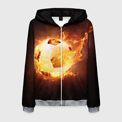 Толстовка 3D на молнии мужская Футбольный мяч огонь, цвет: 3D-меланж