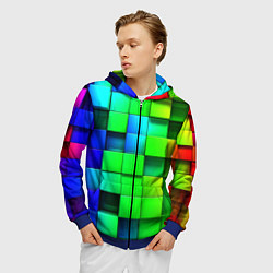 Толстовка 3D на молнии мужская Цветные неоновые кубы, цвет: 3D-синий — фото 2