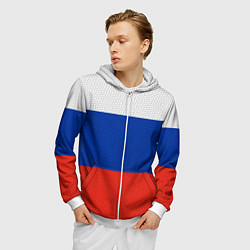 Толстовка 3D на молнии мужская Триколор - флаг России плетёный, цвет: 3D-белый — фото 2