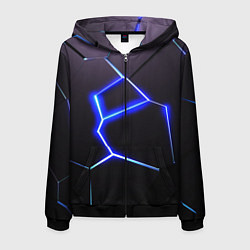 Толстовка 3D на молнии мужская Неоновый разлом плит, цвет: 3D-черный