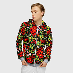 Толстовка 3D на молнии мужская Русские узоры - цветы и ягоды, цвет: 3D-меланж — фото 2