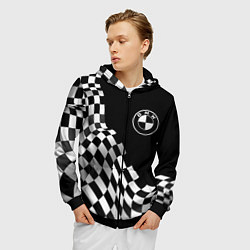 Толстовка 3D на молнии мужская BMW racing flag, цвет: 3D-черный — фото 2