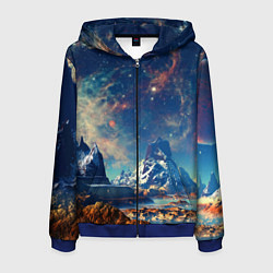 Толстовка 3D на молнии мужская Горы и бескрайний космос, цвет: 3D-синий